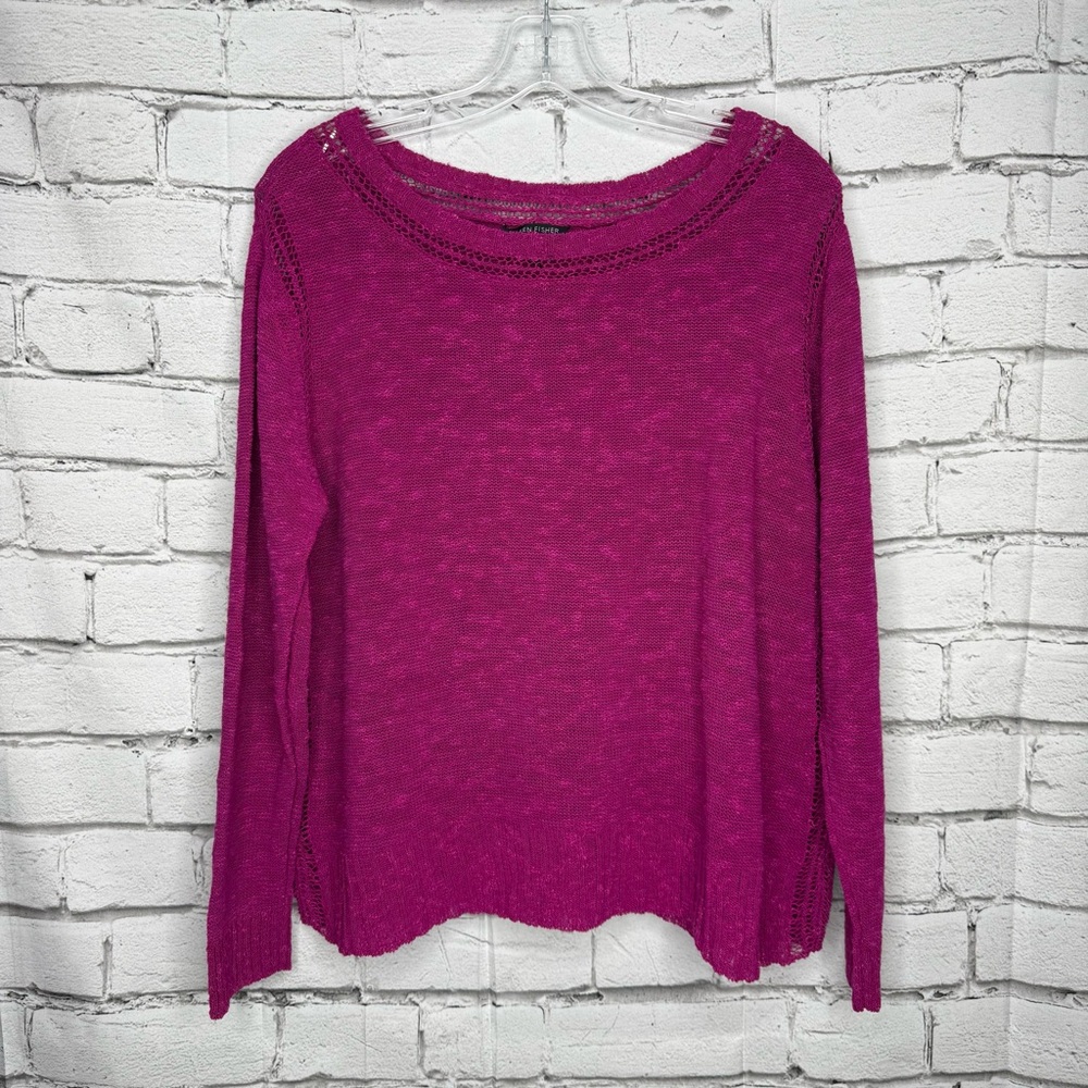 Eileen Fisher Organic Linen Cotton Blend Sweater Size XL Purple Coastal Mature